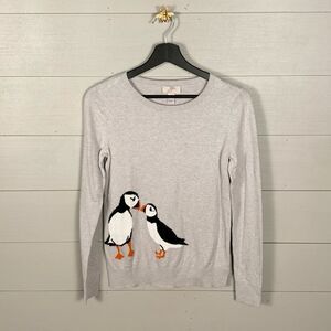 Loft puffin bird grey long sleeved sweater XS 100% cotton crewneck